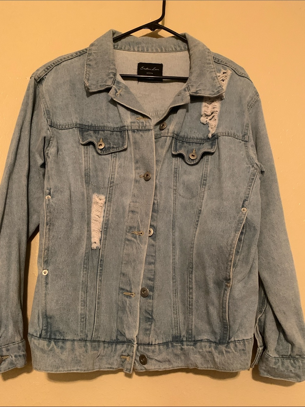 Light Blue Distressed Denim Jacket - (M)